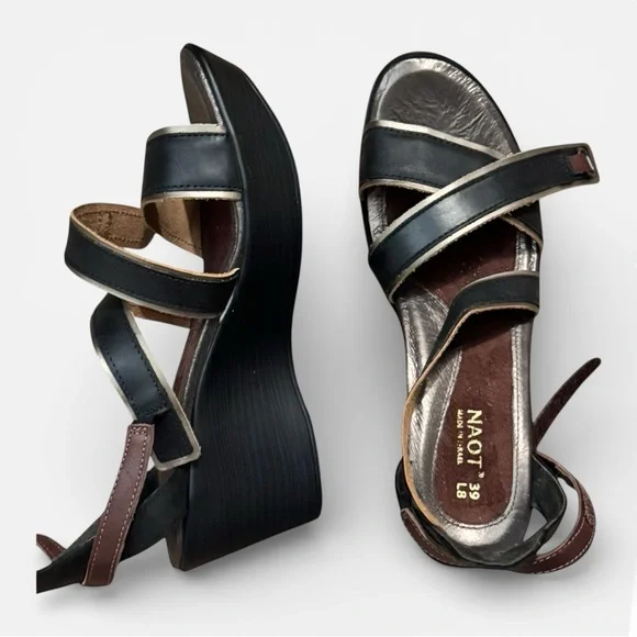 ✨NWOT Naot Gesture Wedge Sandals Women’s Leather 3” Heel Sz 39 US 8 - Picture 7 of 10